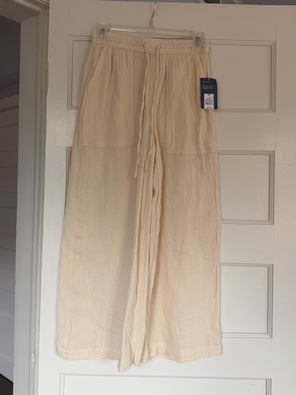 New cream linen gauze pants with pockets